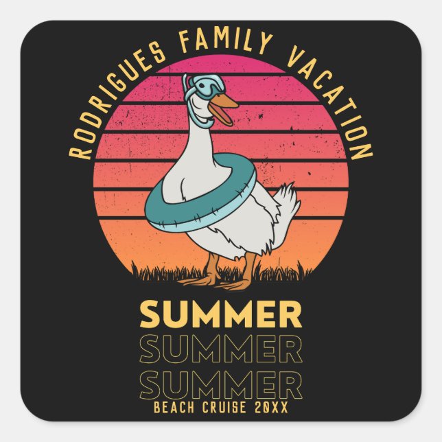 Adesivo Quadrado Pato de férias de verão no terreiro (Frente)