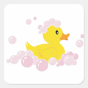 Adesivo Quadrado Pato em bolhas cor-de-rosa