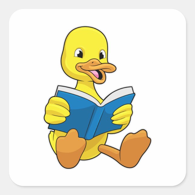 Adesivo Quadrado Pato na Leitura com Livro (Frente)