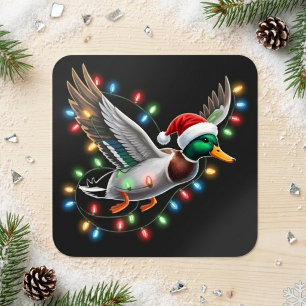 Adesivo Quadrado Pato-real Colorido de Natal com Chapéu de Papai No