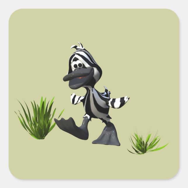 Adesivo Quadrado Pato Zebra de Cartoon Bonito (Frente)