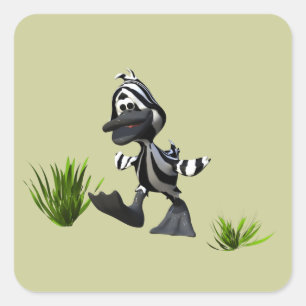 Adesivo Quadrado Pato Zebra de Cartoon Bonito