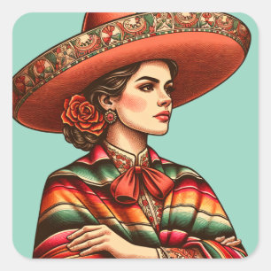 Adesivo Quadrado Patrimônio Hispânico Latinx Sarape Party Favor
