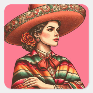 Adesivo Quadrado Patrimônio Hispânico Latinx Sarape Party Favor