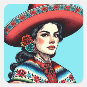 Adesivo Quadrado Patrimônio Hispânico Latinx Sarape Party Favor