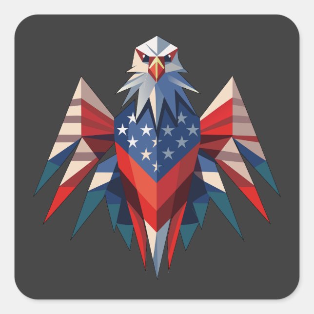 Adesivo Quadrado Patriotic Bald Eagle Origami Style EUA (Frente)