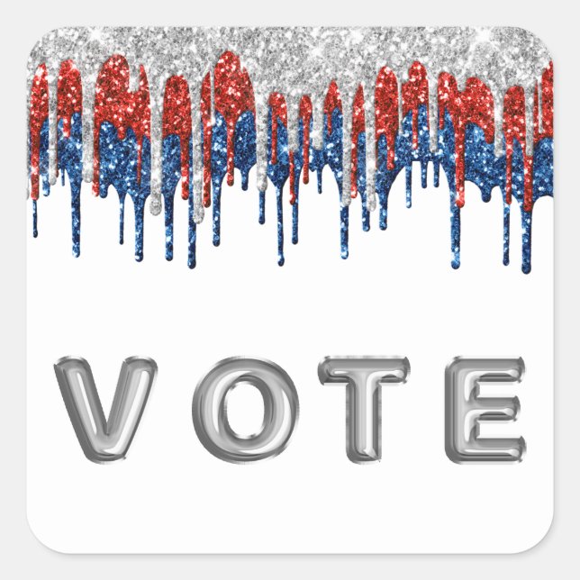 Adesivo Quadrado Patriotic Glitter Drip Border Vote (Frente)