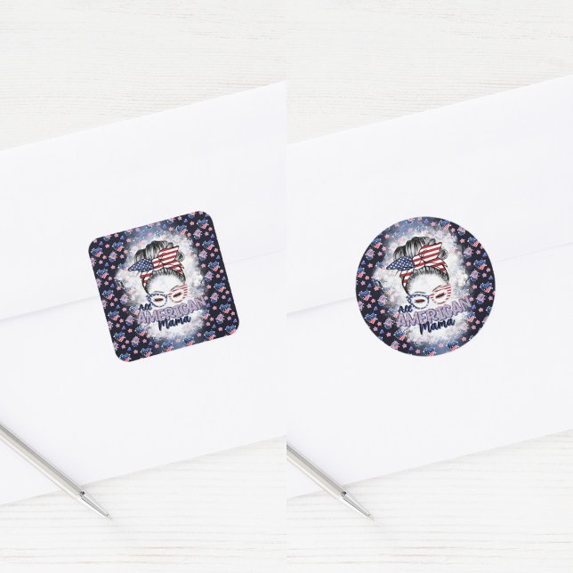 Adesivo Quadrado Patriótica All American Mama Messy Bun (Criador carregado)
