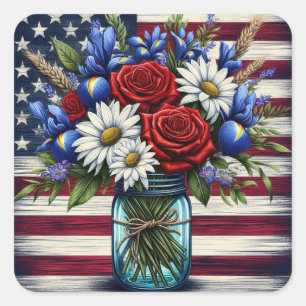 Adesivo Quadrado Patriótico, floral Americano angustiado