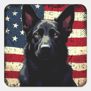 Adesivo Quadrado Patriótico German shepherd Negro EUA Bandeira Amer