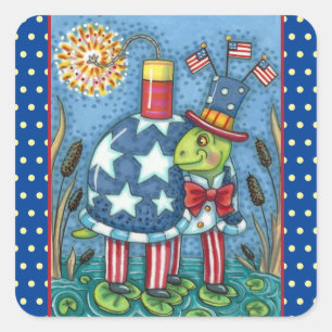 ADESIVO QUADRADO PATRIÓTICO, TIO SAM TURTLE, ENGRAÇADO FOGO DE FO