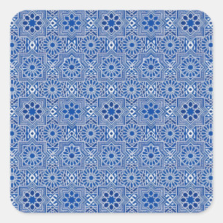 Adesivo Quadrado Patrón Geométrico de Azulejo Tradicionales en Azul