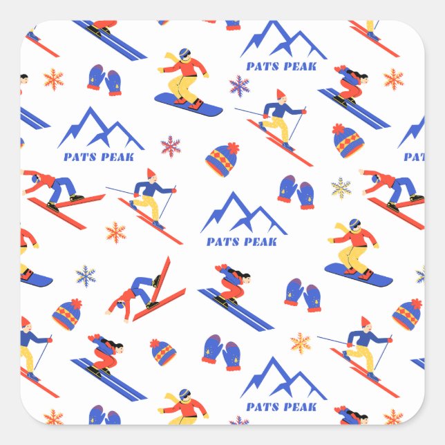 Adesivo Quadrado Pats Peak New Hampshire Ski Snowboard Pattern (Frente)