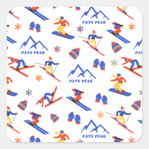 Adesivo Quadrado Pats Peak New Hampshire Ski Snowboard Pattern