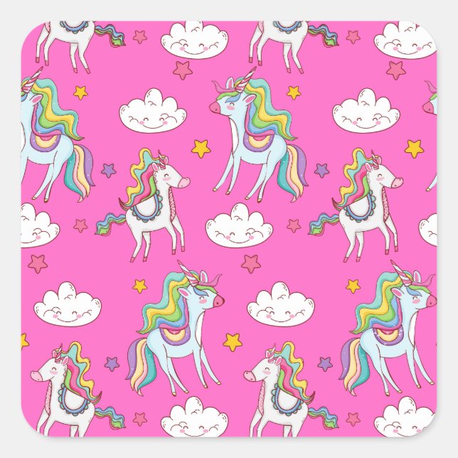 Adesivo Quadrado Patterno Funny Unicorn Cute (Frente)