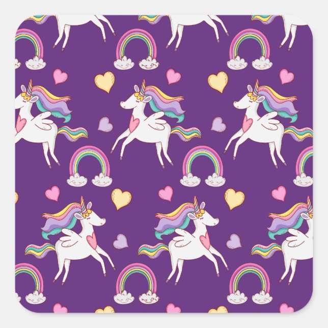 Adesivo Quadrado Patterno Funny Unicorn Magic Horse Cute (Frente)