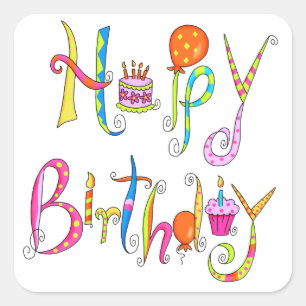 Adesivo Quadrado Pau de aniversário feliz