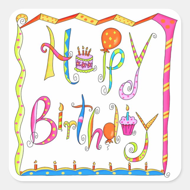 Adesivo Quadrado Pau de aniversário feliz (Frente)