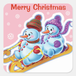 Adesivo Quadrado Pau de natal com vassoura-de-neve.