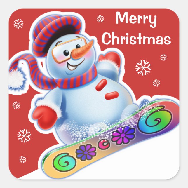 Adesivo Quadrado Pau de natal com vassoura-de-neve. (Frente)