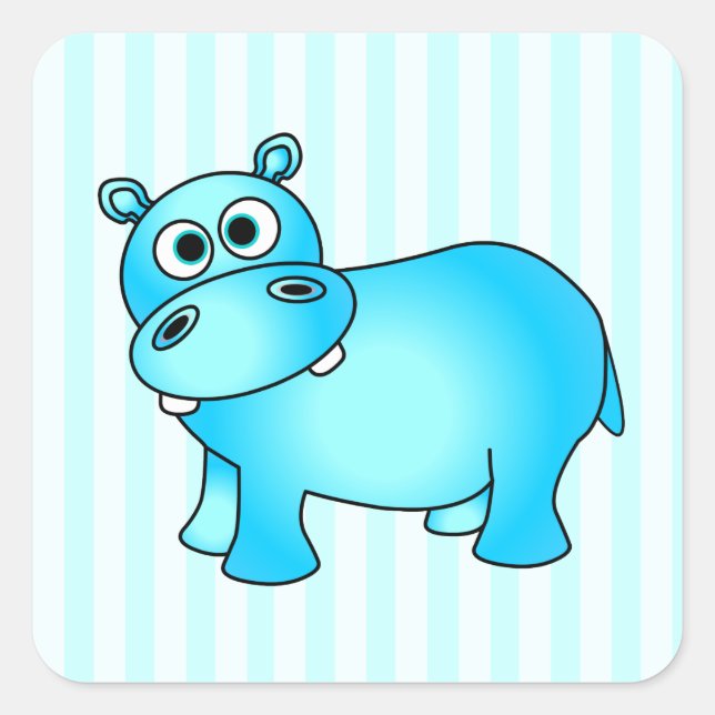 Adesivo Quadrado Pau-puncionado de Hippo, Azul-Bonito (Frente)