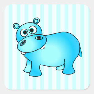 Adesivo Quadrado Pau-puncionado de Hippo, Azul-Bonito