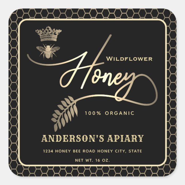 Adesivo Quadrado Pau quadrado da rainha da abelha de boi de mel (Frente)