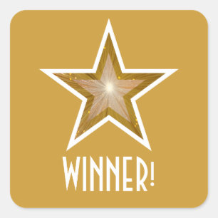 Adesivo Quadrado Pau quadrado Dourado 'WINNER!' amarelo