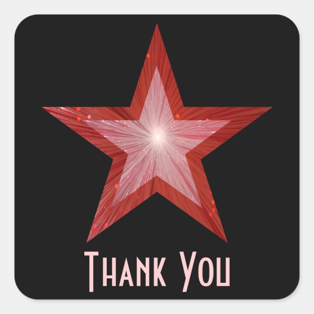 Adesivo Quadrado Pau quadrado "Obrigado" da Estrela Vermelha preto (Frente)