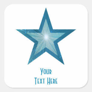 Adesivo Quadrado Pau quadrado 'Seu texto' com estrela azul branco