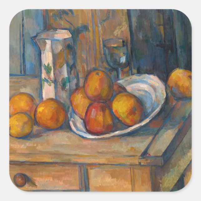 Adesivo Quadrado Paul Cezanne - A Vida Estática com Jug de Leite e  (Frente)