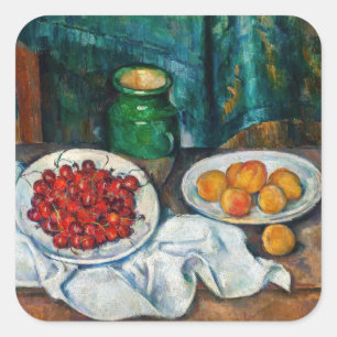 Adesivo Quadrado Paul Cezanne - Ainda vive com cerejas e caçadores