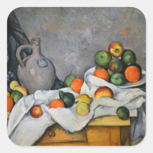 Adesivo Quadrado Paul Cezanne - Cortina, Jarro e Fruteira