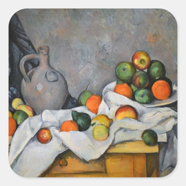 Adesivo Quadrado Paul Cezanne - Cortina, Jug e Fruta Bowl (Frente)