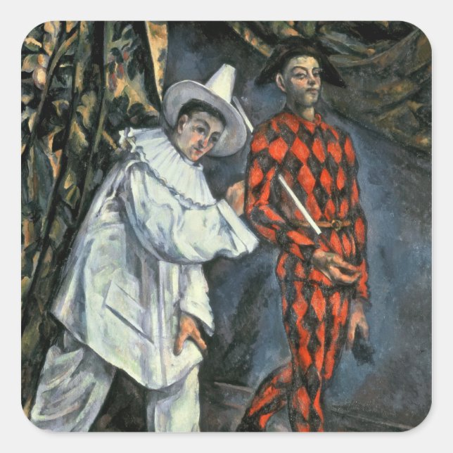 Adesivo Quadrado Paul Cezanne | Pierrot e Harlequin, 1888 (Frente)