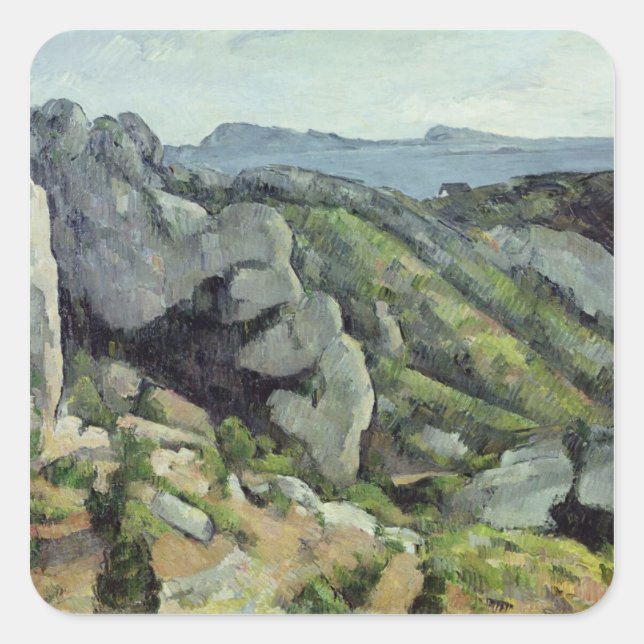 Adesivo Quadrado Paul Cezanne | Rochas em L'Estaque, 1879-82 (Frente)