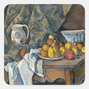 Adesivo Quadrado Paul Cezanne   Vida tranquila com maçãs e pêssegos