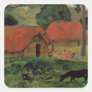 Adesivo Quadrado Paul Gauguin   as três cabanas, Tahiti, 1891-92