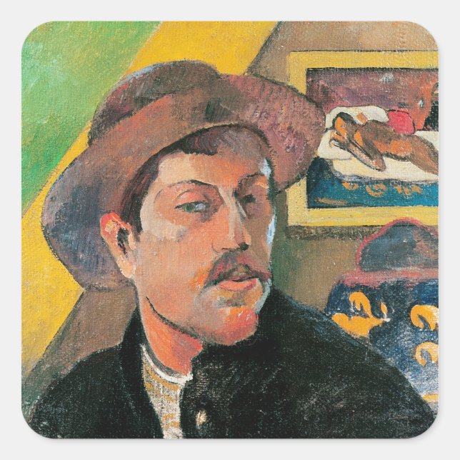 Adesivo Quadrado Paul Gauguin | Autorretrato num chapéu, 1893-1894 (Frente)