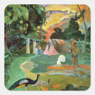 Adesivo Quadrado Paul Gauguin   Matamoe ou, paisagem com pavões