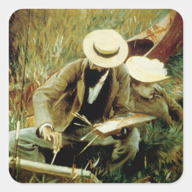 Adesivo Quadrado Paul Helleu Desenho com sua Esposa (Frente)