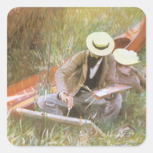 Adesivo Quadrado Paul Helleu Esboçando com Sua Esposa por JS Sargen