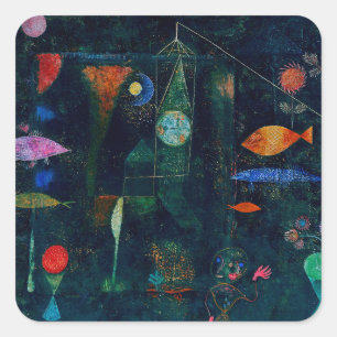Adesivo Quadrado Paul Klee Fish Magic Abstrato Pintura Gráfica
