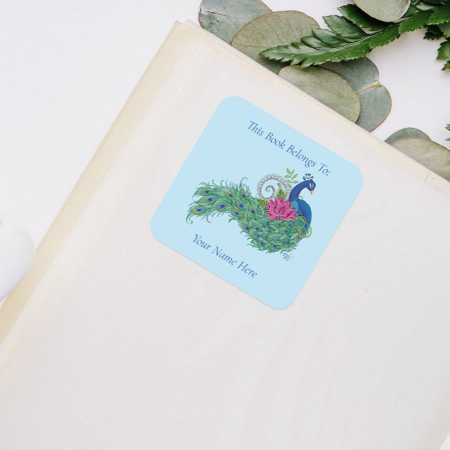 Adesivo Quadrado Pavão Azul Lotus Flower Henna Bookplate (Criador carregado)