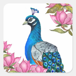 Adesivo Quadrado Pavão de Aquarela