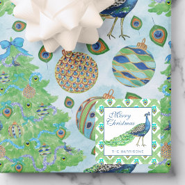 Adesivo Quadrado Pavão de Natal em Aquarela