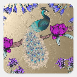 Adesivo Quadrado Pavão Dourado