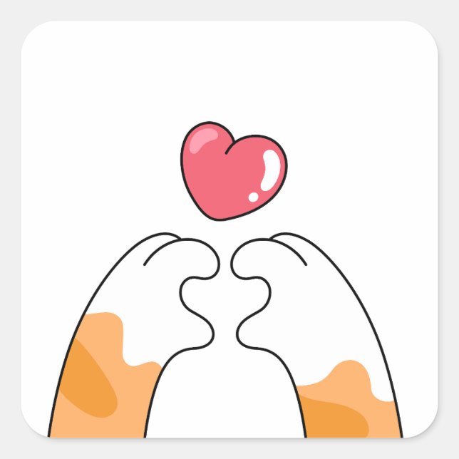 Adesivo Quadrado Paw Love: Cute Cat Paws Illustration (Frente)