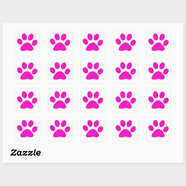 Adesivo Quadrado Paw Prints Pattern Custom Cute Hot Pink (Folha)