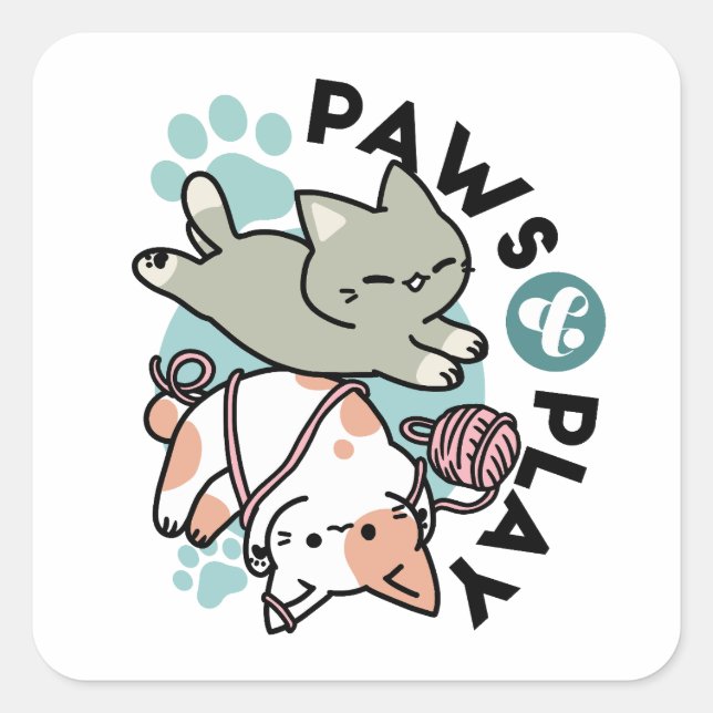 Adesivo Quadrado Paws and Play – Adorable Cat Illustration (Frente)